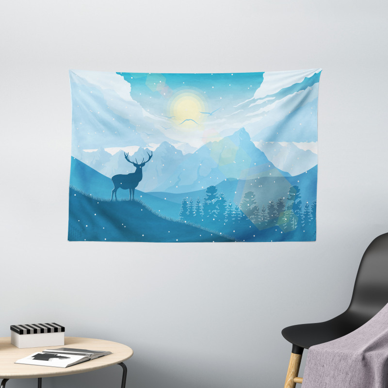 Mountain Fauna Sunrise Wide Tapestry