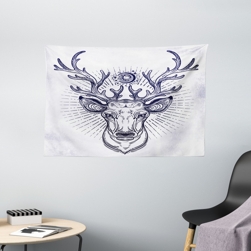 Reindeer Head Sketch Wide Tapestry