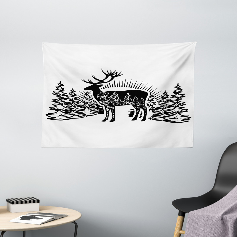 Reindeer Spruce Forest Wide Tapestry