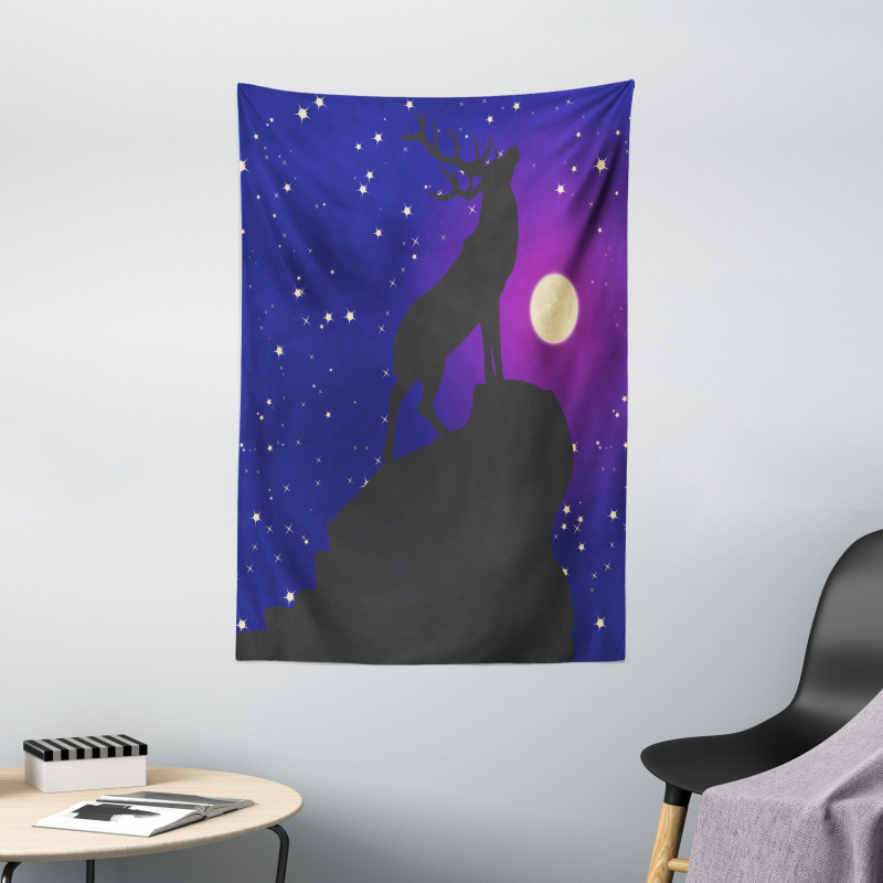 Elk Silhouette Night Tapestry