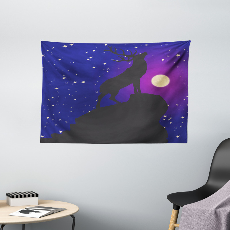 Elk Silhouette Night Wide Tapestry