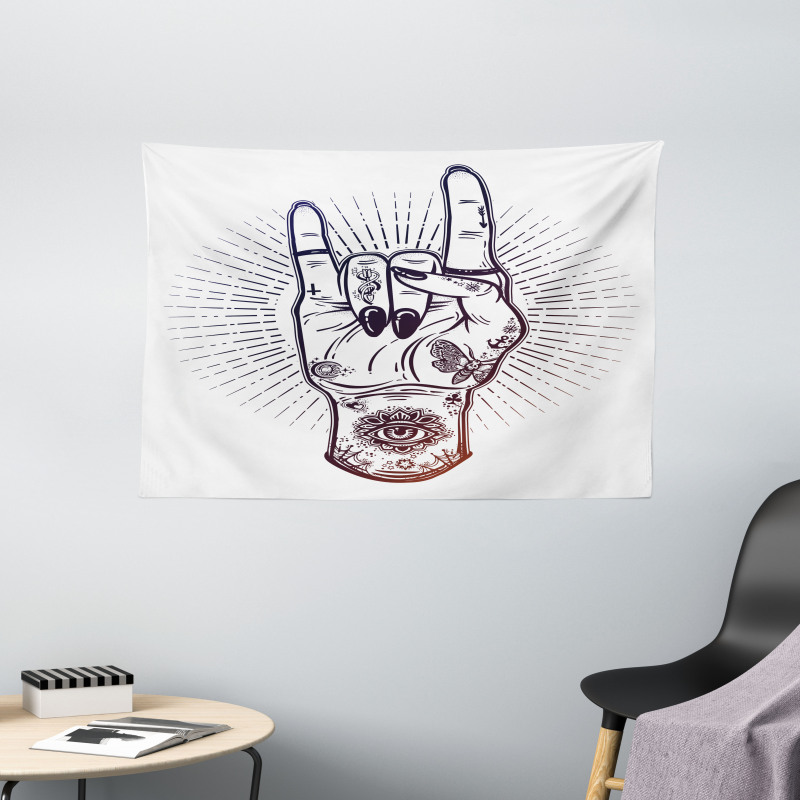 Tattooed Hand Raised Wide Tapestry