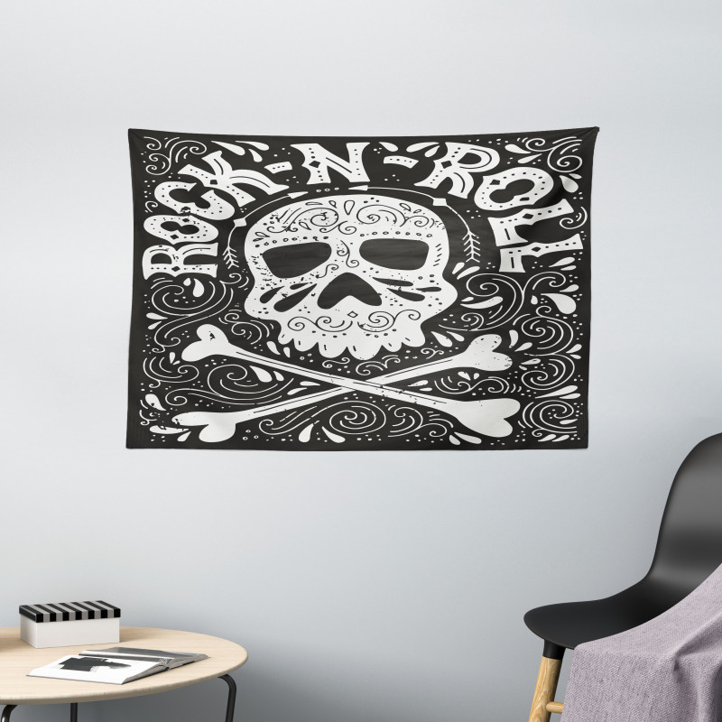 Gothic Ornate Skull Wide Tapestry