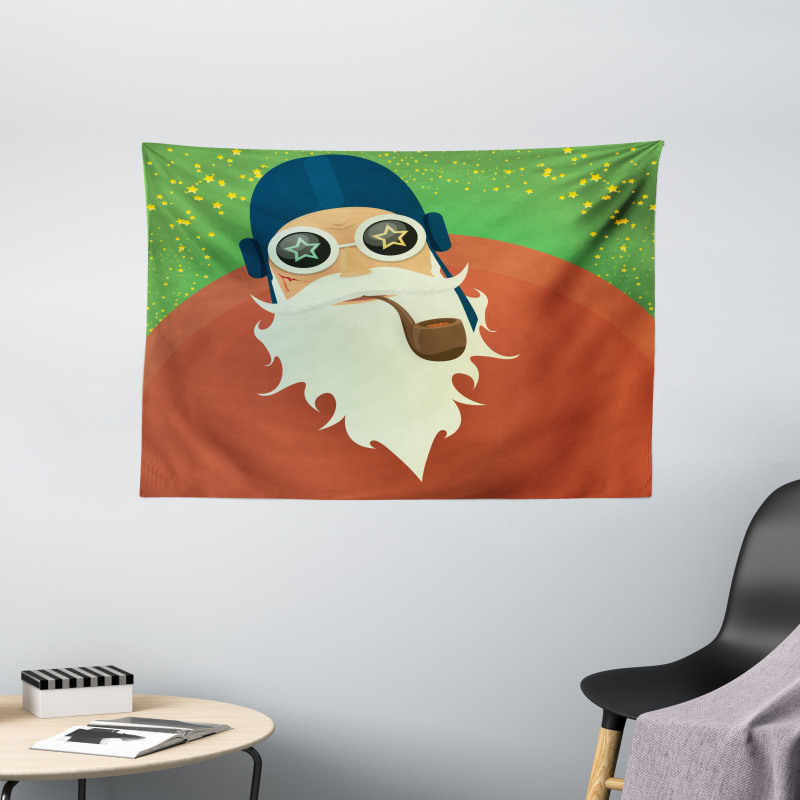 Funky Santa with Pipe Wide Tapestry