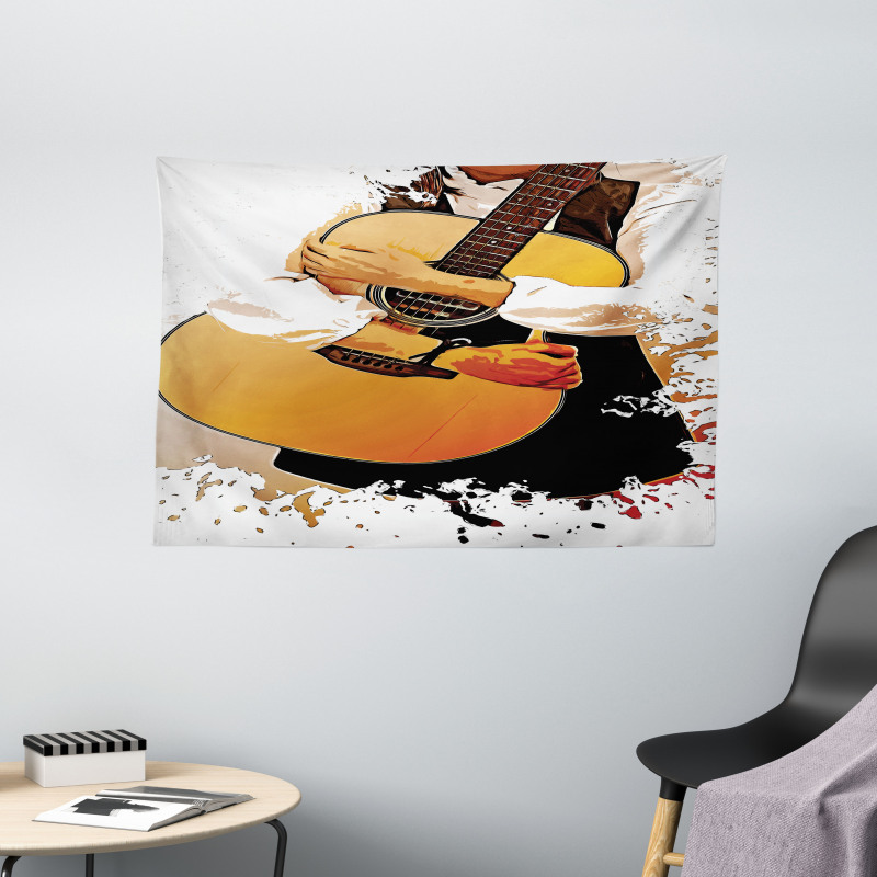 Man Holding a Guitar Wide Tapestry