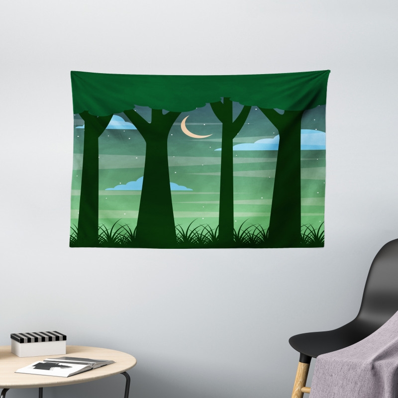 Dreamy Forest at Night Wide Tapestry