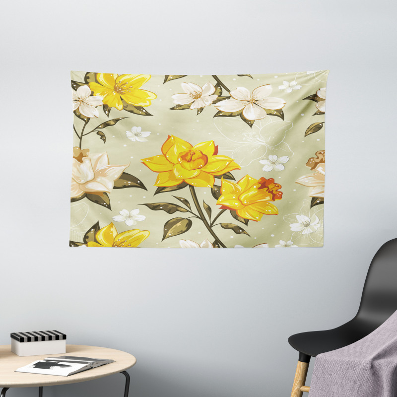 Floral Narcissus Branch Wide Tapestry
