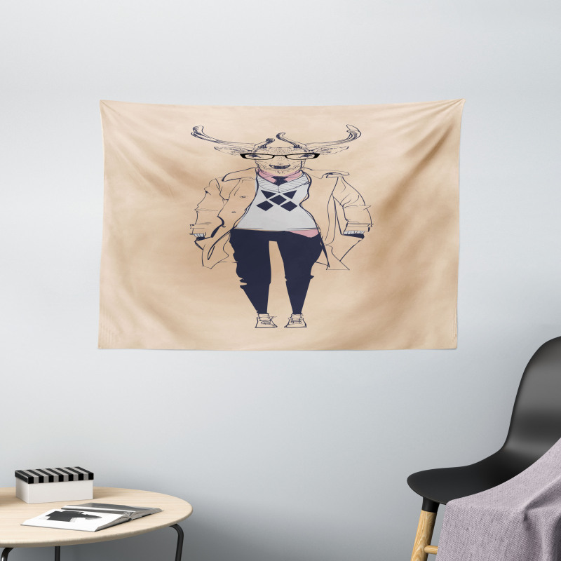 Modern Pastel Deer Animal Wide Tapestry