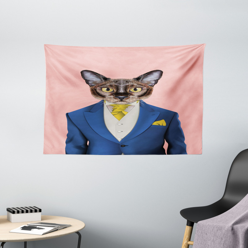 Whimsical Portrait of a Cat Wide Tapestry