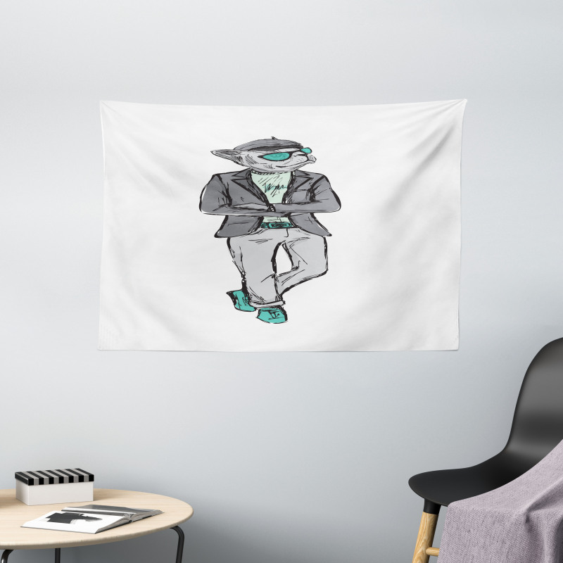 Modern Bohemian Bulldog Art Wide Tapestry