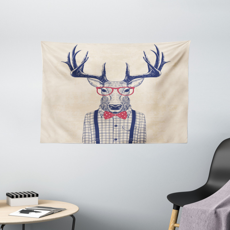 Humorous Deer with Jazz Bow Wide Tapestry