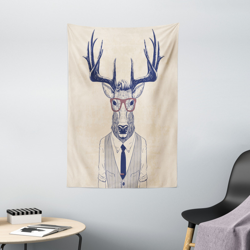 Humanized Manly Deer Art Tapestry