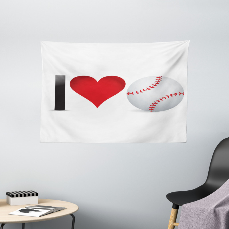 I Love Baseball Heart Wide Tapestry
