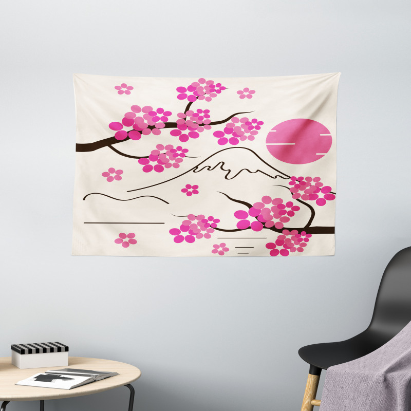 Japan Sakura and Hill Wide Tapestry