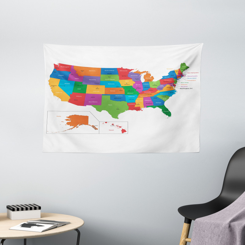 USA Map with States Wide Tapestry