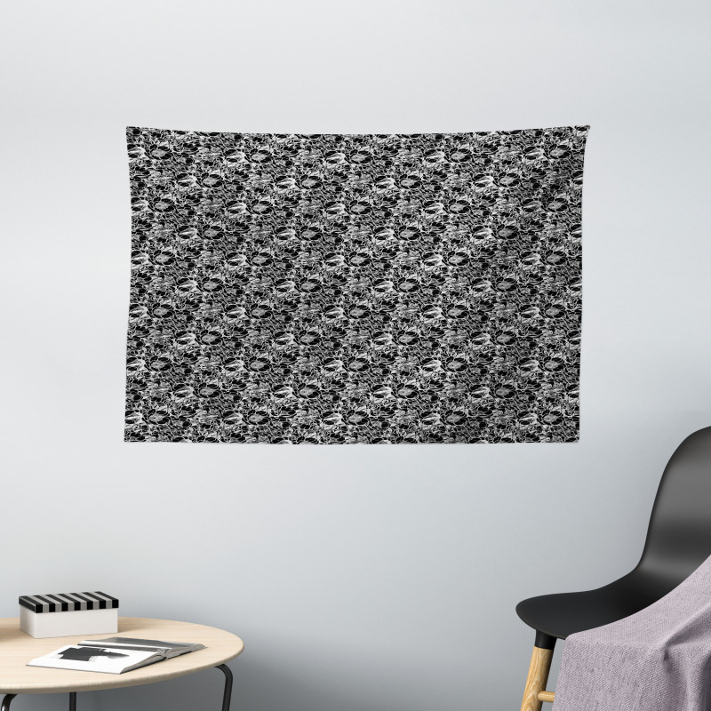Monochrome Peonies Wide Tapestry