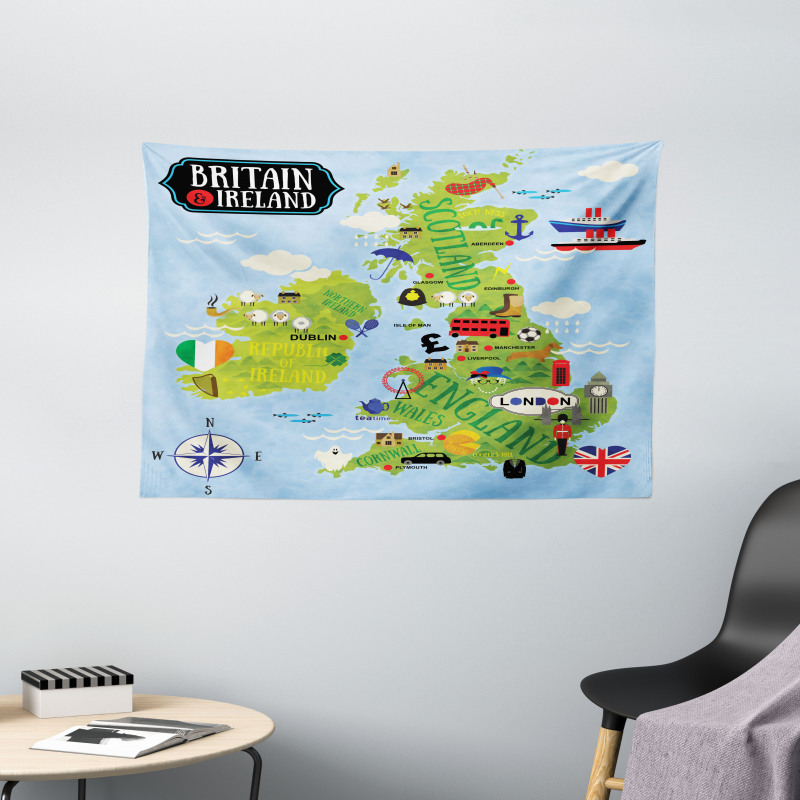 Maps of Britain Ireland Wide Tapestry