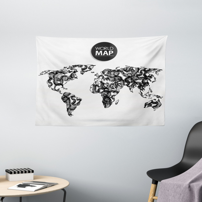 Octopus World Map Wide Tapestry