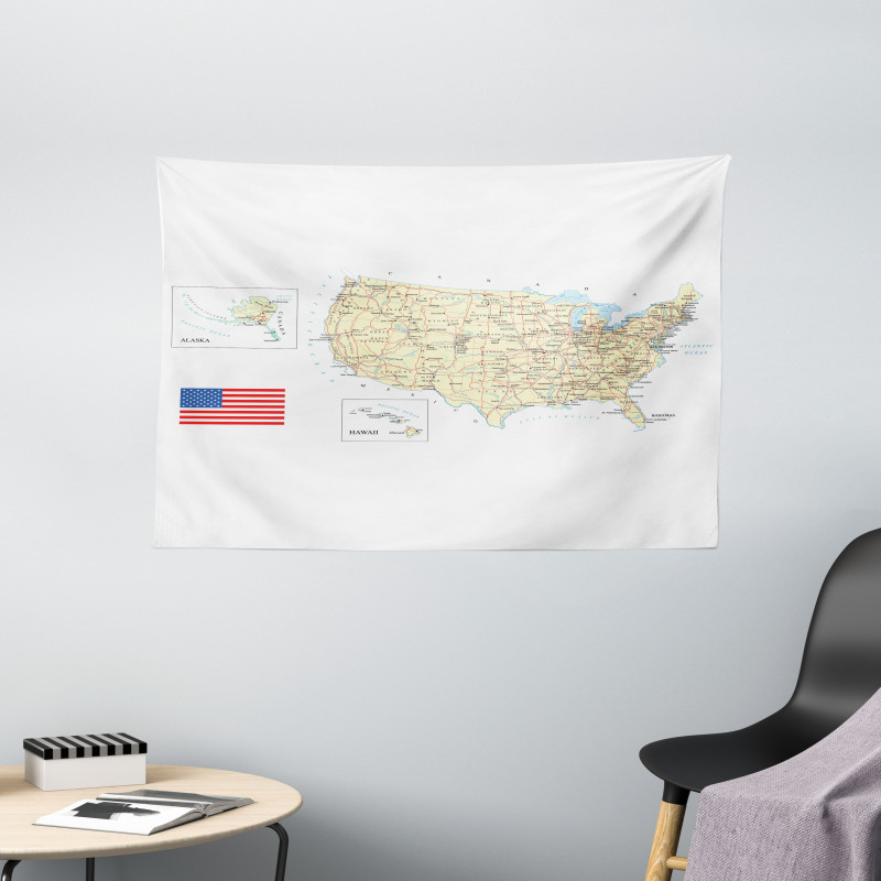 USA Detailed Country Map Wide Tapestry