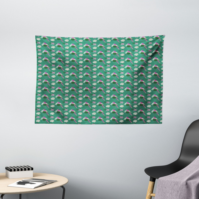 Parrot and Monstera Leaves Wide Tapestry