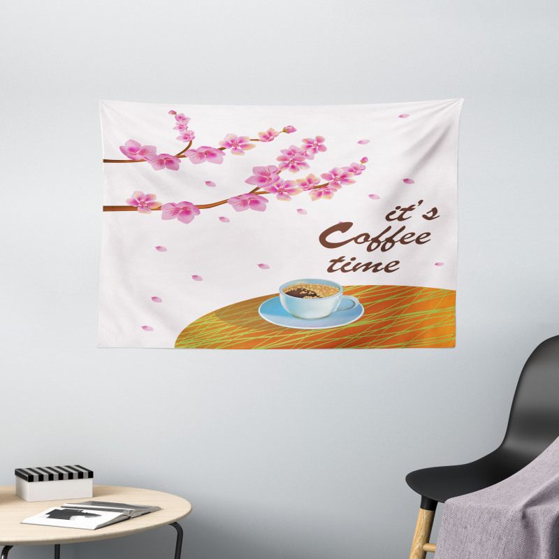 Cherry Blossom and Cup Wide Tapestry