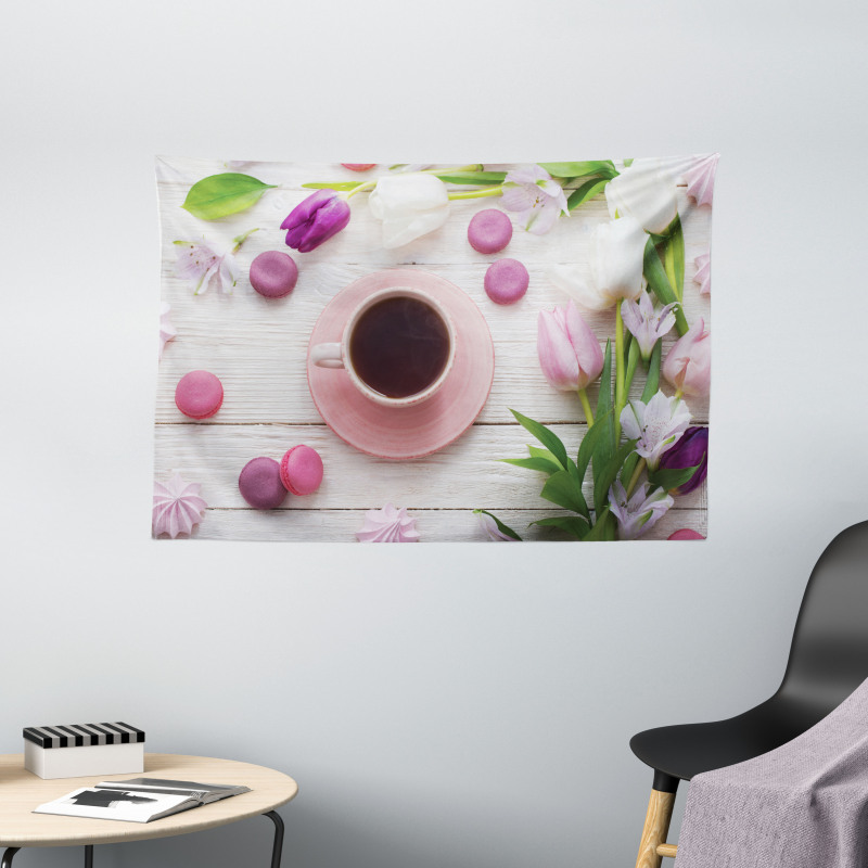 Cup Macaroon and Tulips Wide Tapestry