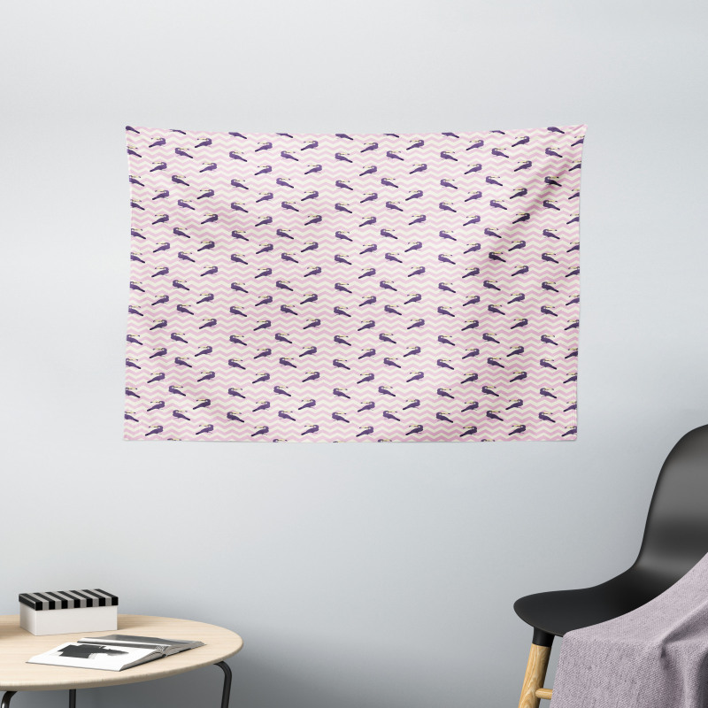 Toucan Birds on Chevrons Wide Tapestry