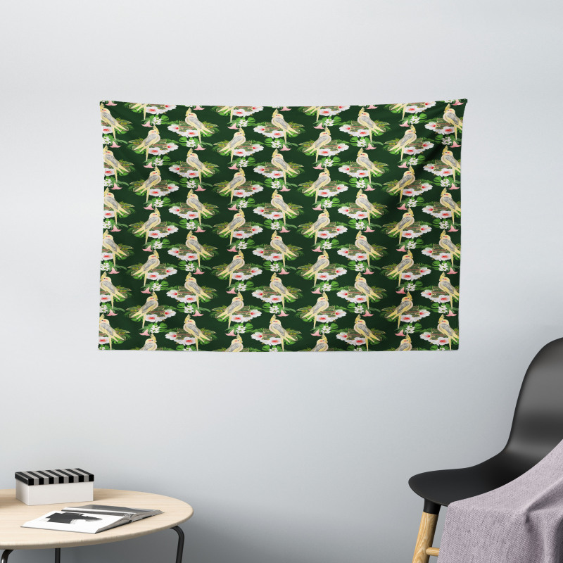 Parrot and Exotic Flora Wide Tapestry