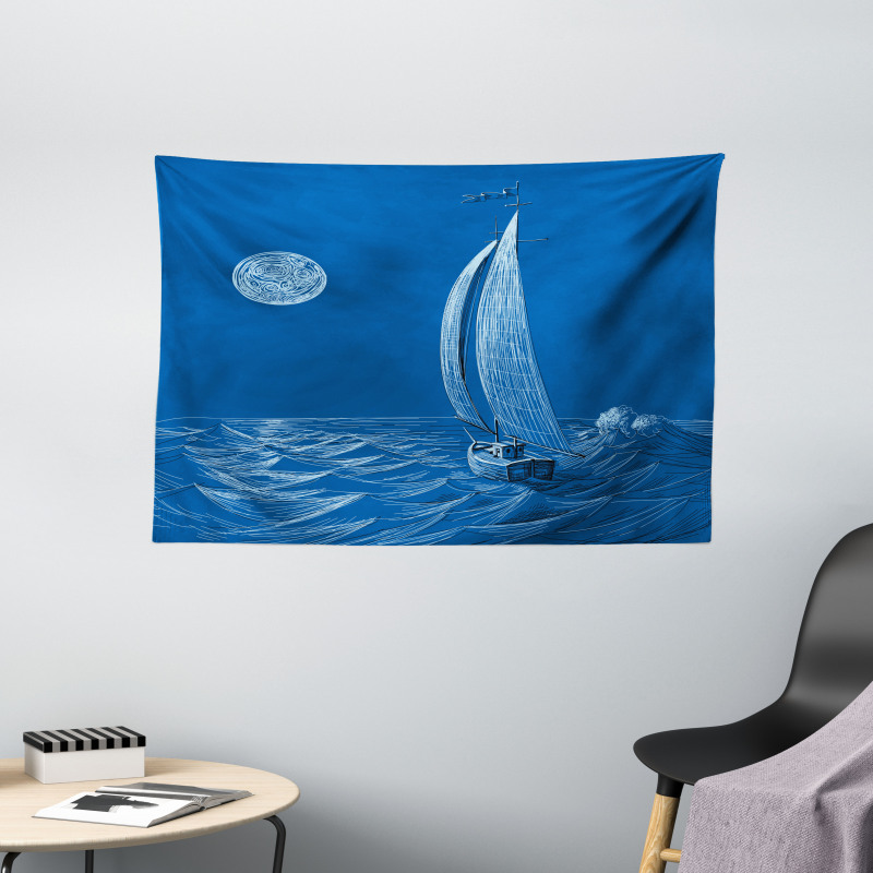 Sail Boat Ship Wide Tapestry