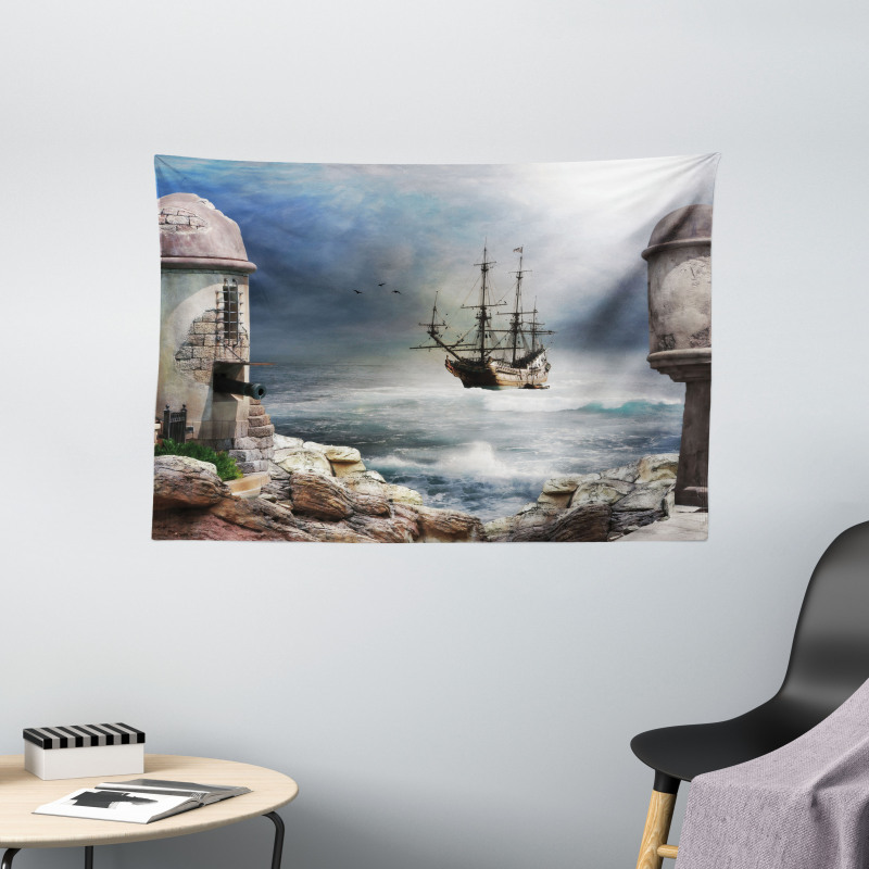 Pirate Merchant Ship Wide Tapestry