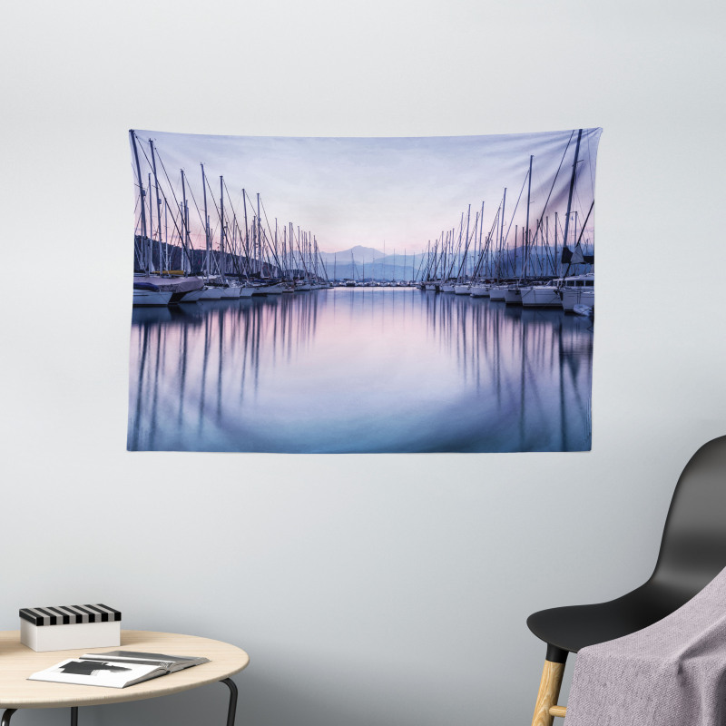 Yacht Harbor in Sunrise Wide Tapestry