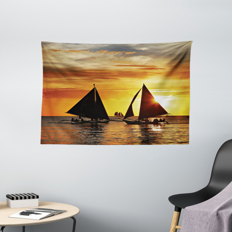 Romantic Sunset Sail Wide Tapestry