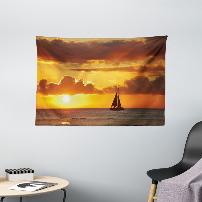 Ocean Boat Freedom Theme Wide Tapestry