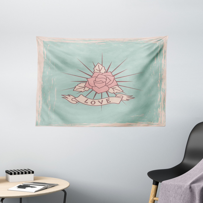 Vintage Rose and Love Wide Tapestry