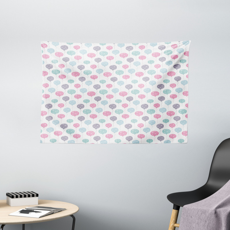 Balloons with Hearts Wide Tapestry