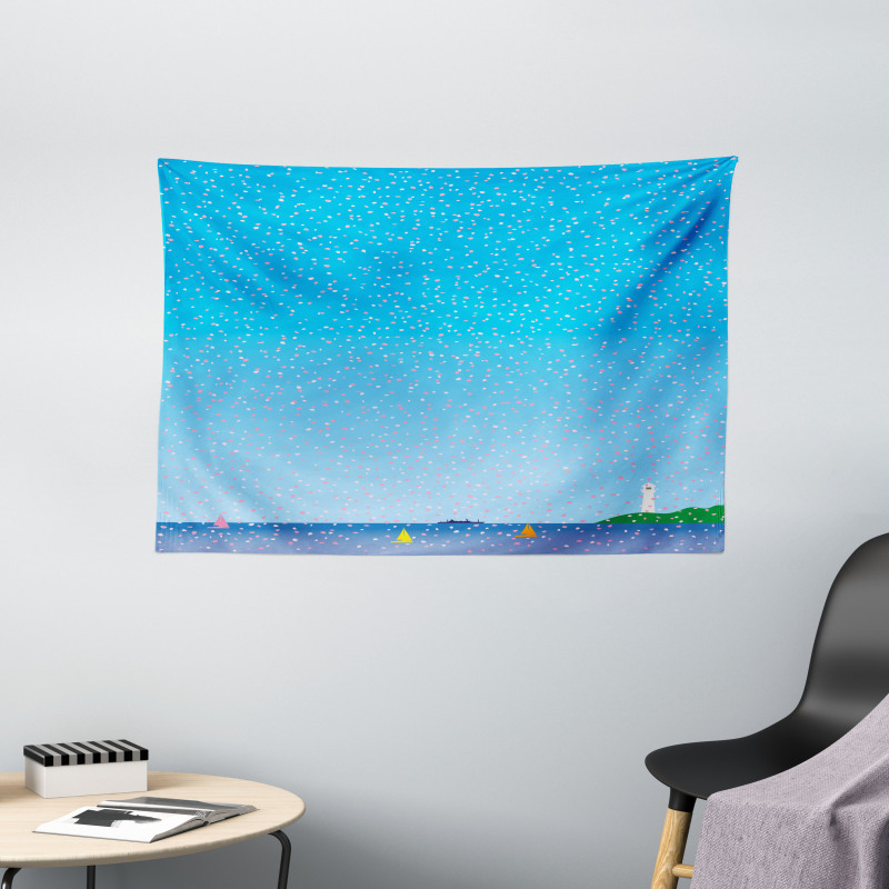 Floral Rain on Sea Wide Tapestry