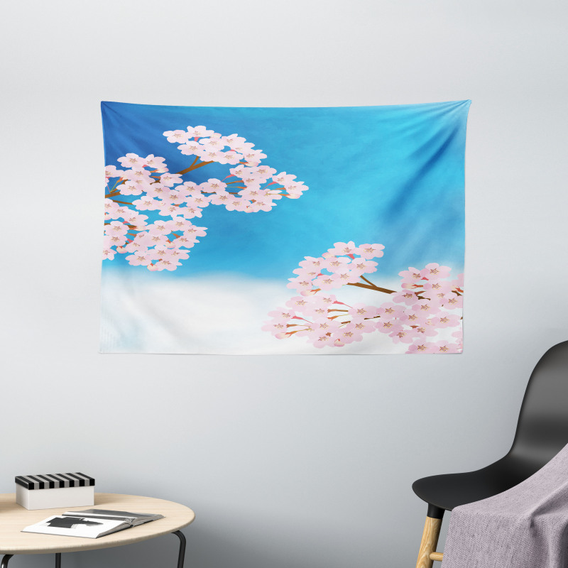 Cherry Blossom Sky Wide Tapestry