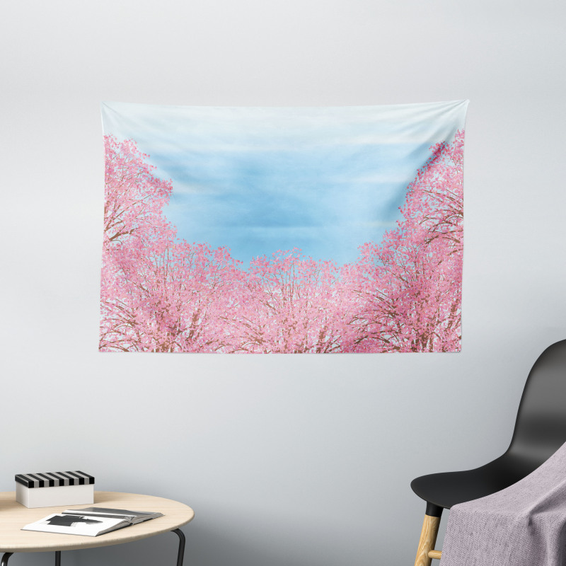 Pinkish Blossom Trees Wide Tapestry