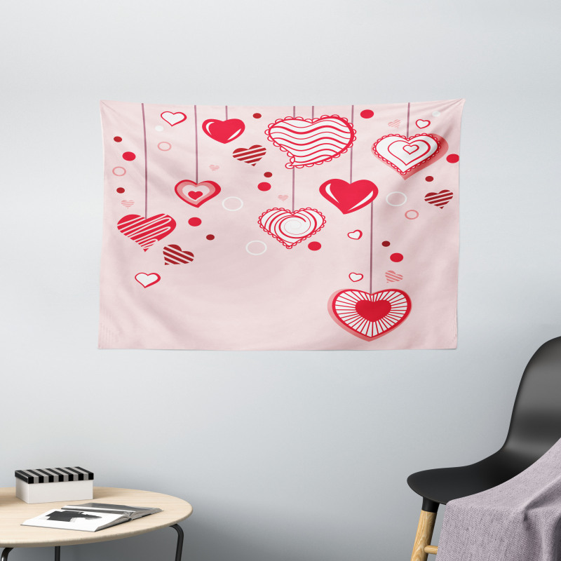 Contour Hearts Lines Wide Tapestry