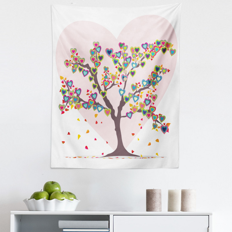 Kalpler Mikrofiber Duvar Halısı Rengarenk Kalpli Ağaç Desenli