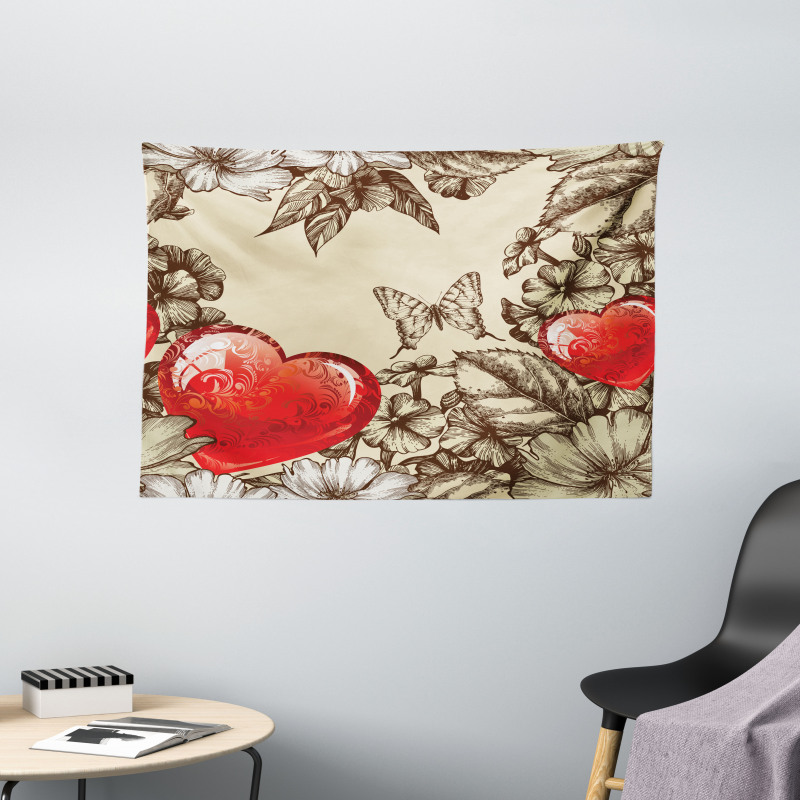 Flowers and Butterfly Wide Tapestry