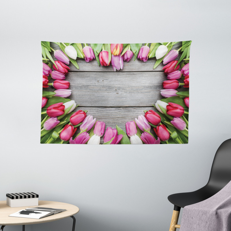 Frame of Fresh Tulips Wide Tapestry