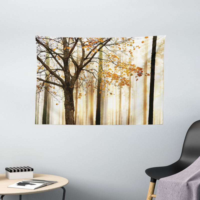 Tree in Abstract Woods Wide Tapestry