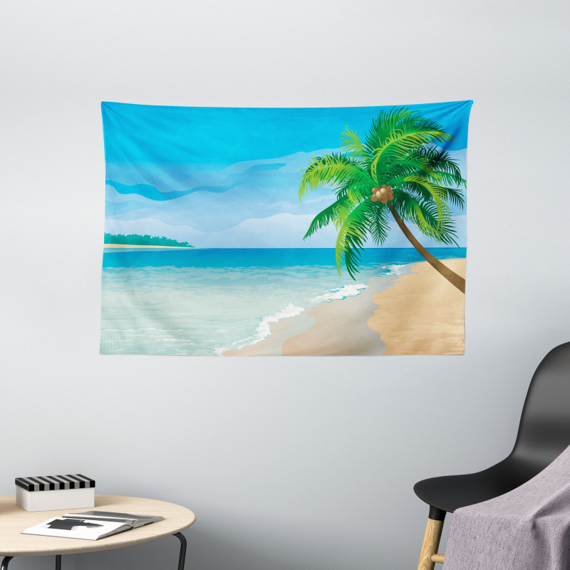 Palm Tree Calm Ocean Wide Tapestry