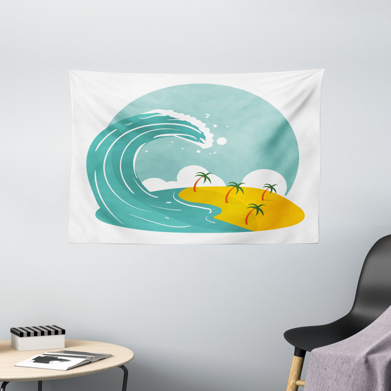 Big Wave and Palms Wide Tapestry