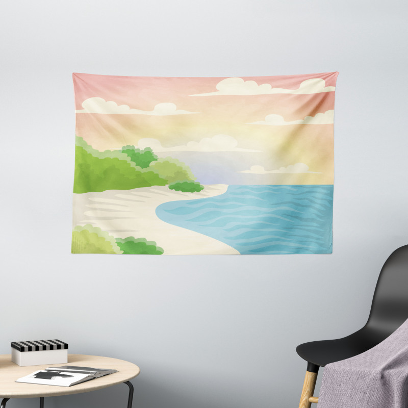 Ocean Bay Tree Sky Wide Tapestry