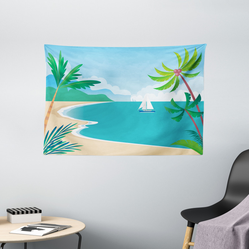 Cartoon Tropic Coast Wide Tapestry