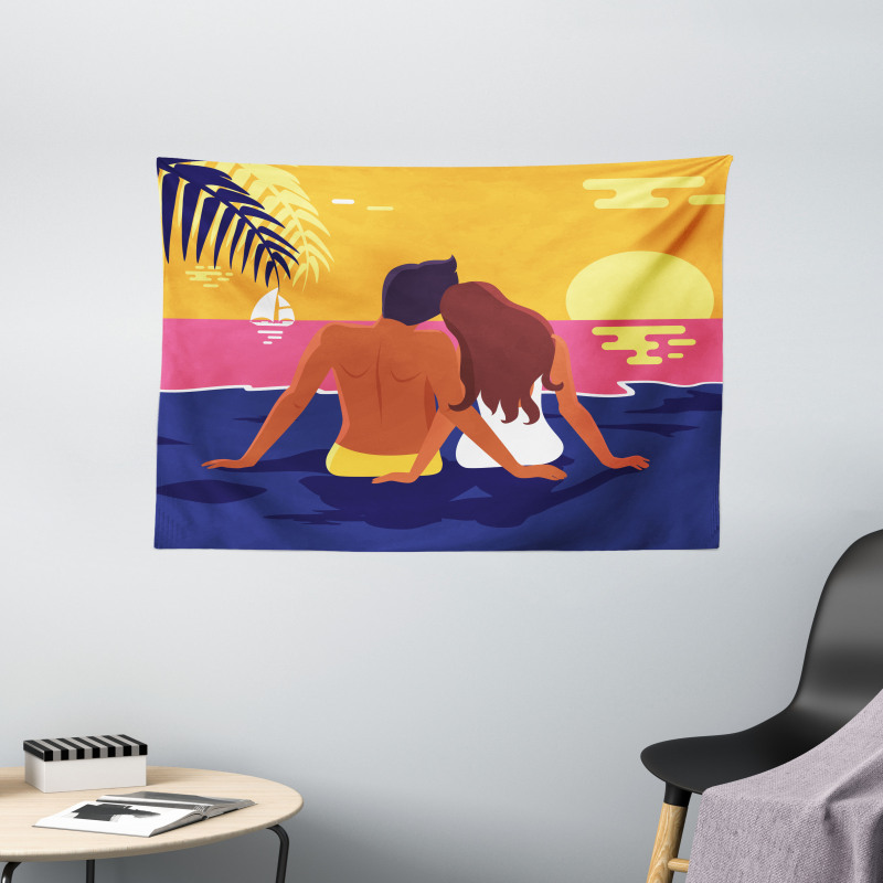 Romantic Couple Coast Wide Tapestry