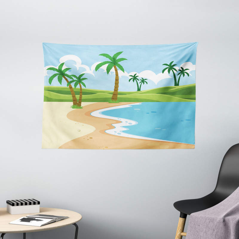 Coast with Grass Palm Wide Tapestry