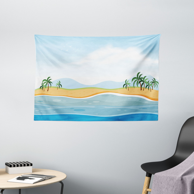 Ocean Palms Panorama Wide Tapestry